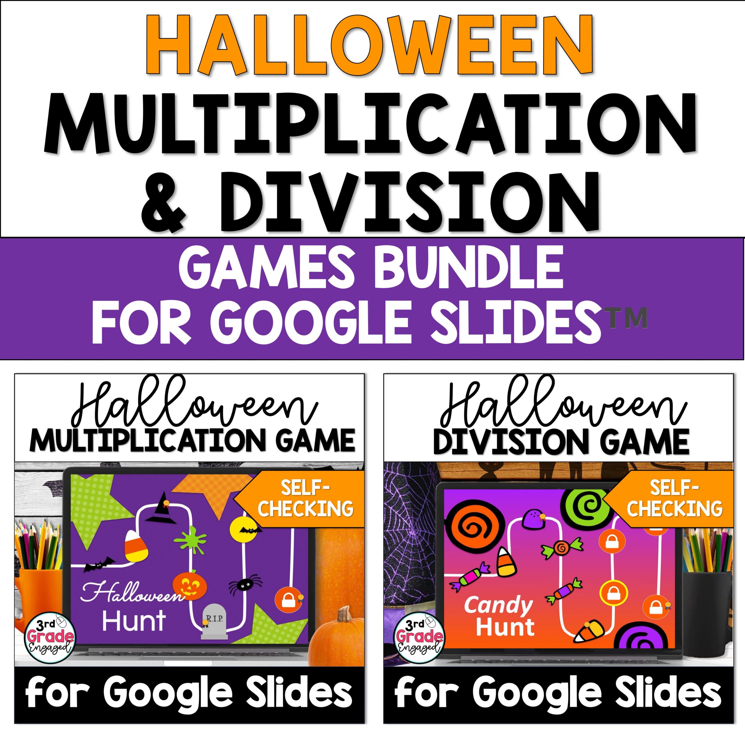 Halloween Multiplication & Division Math Games Bundle for Google Slides™