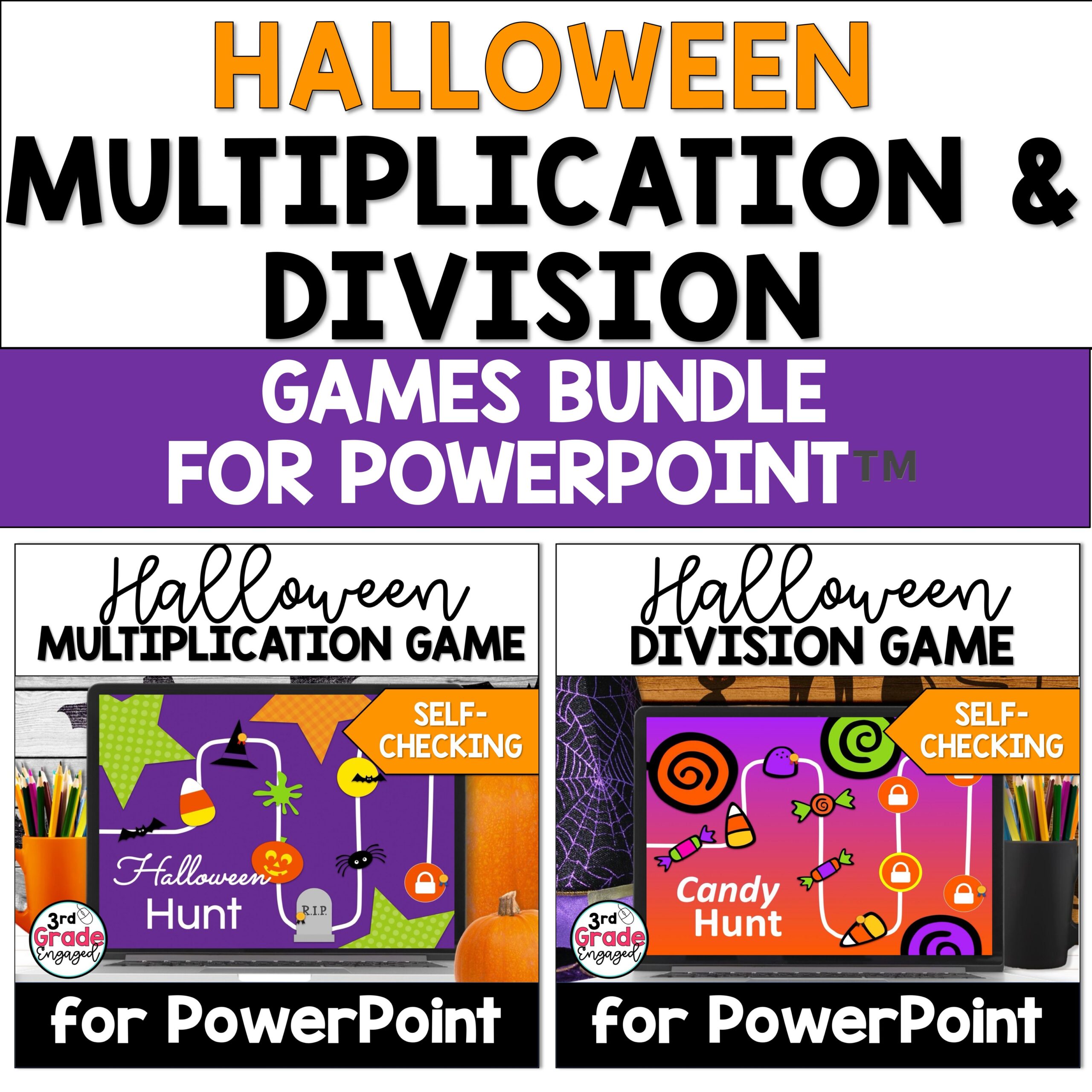 Halloween Multiplication & Division Digital Math Games Bundle for PowerPoint ™