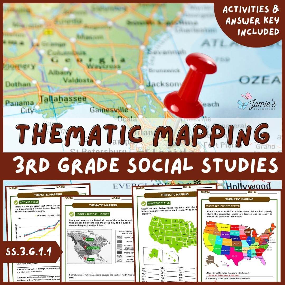 Thematic Mapping - 3rd Grade Social Studies - ACTIVITIES + ANSWER KEY