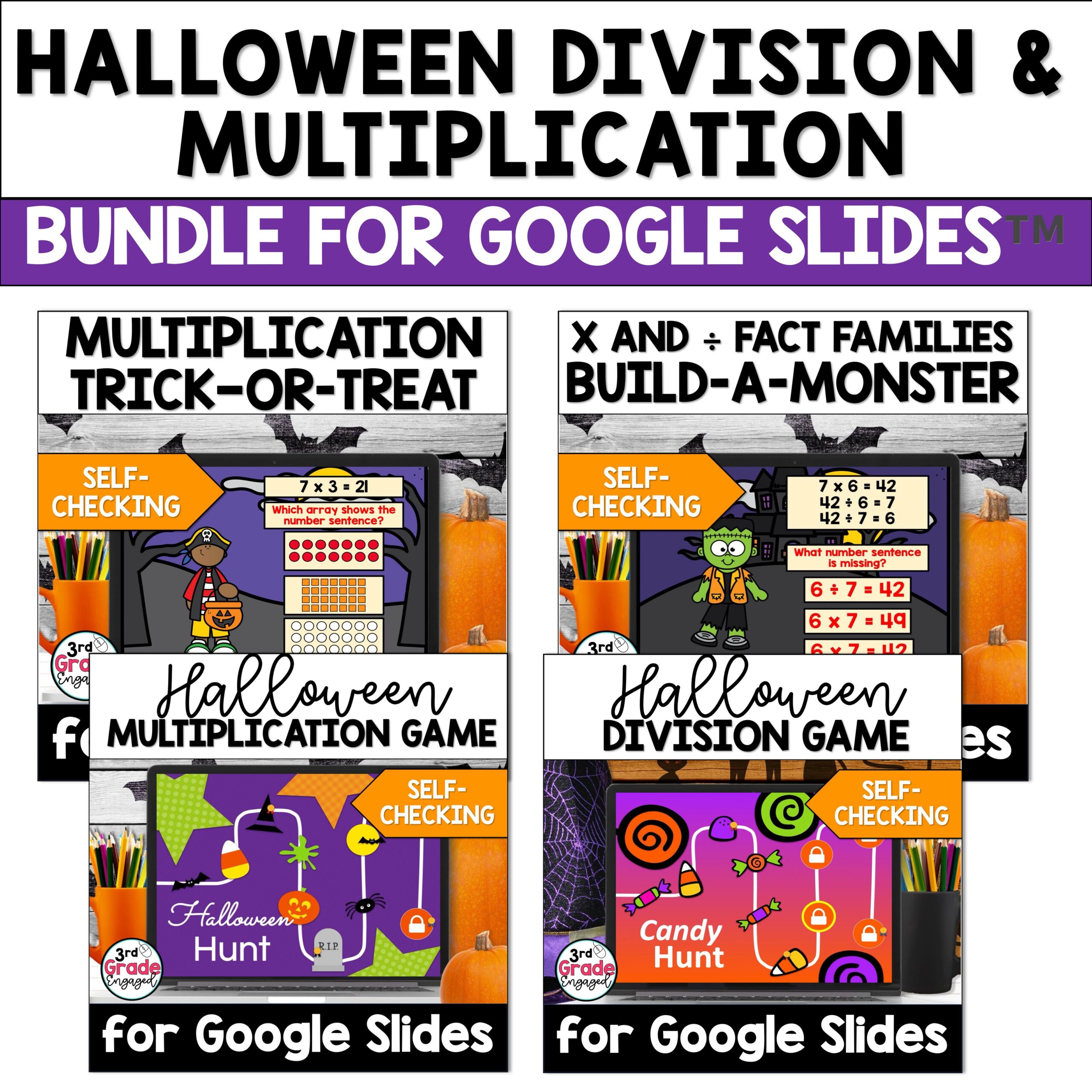 Halloween Multiplication and Division Math Activities Bundle for Google Slides ™