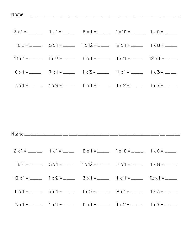 Multiplication and Division Time Test 1-12 - Classful