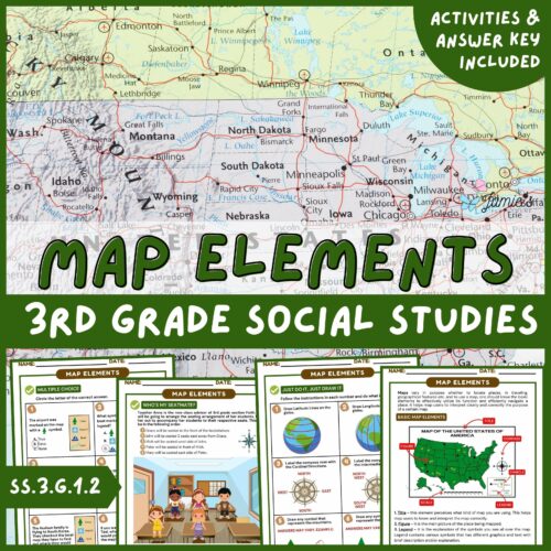Map Elements Activity & Answer Key 3rd Grade Social Studies's featured image
