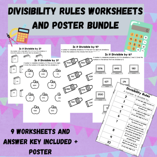 Divisibility Rules Worksheets and Poster BUNDLE's featured image