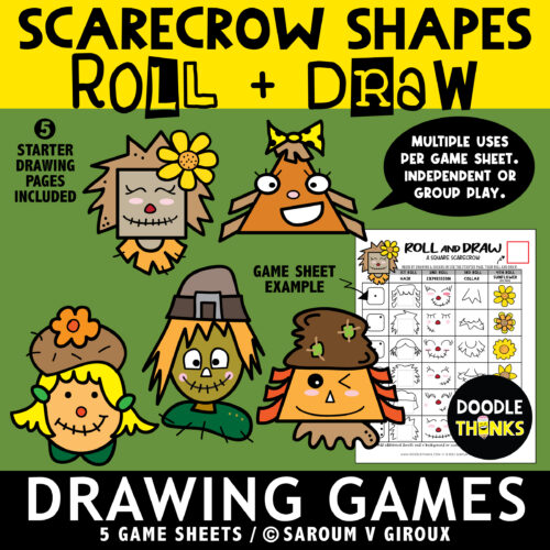 Scarecrow Portrait Shapes Roll and Draw Game Sheets | NO PREP Drawing Activities's featured image