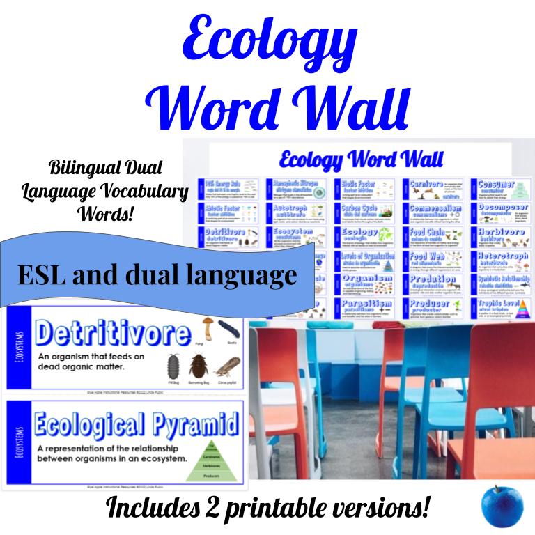 Ecology Biology | Dual Language ESL Word Wall || ENG only version included!