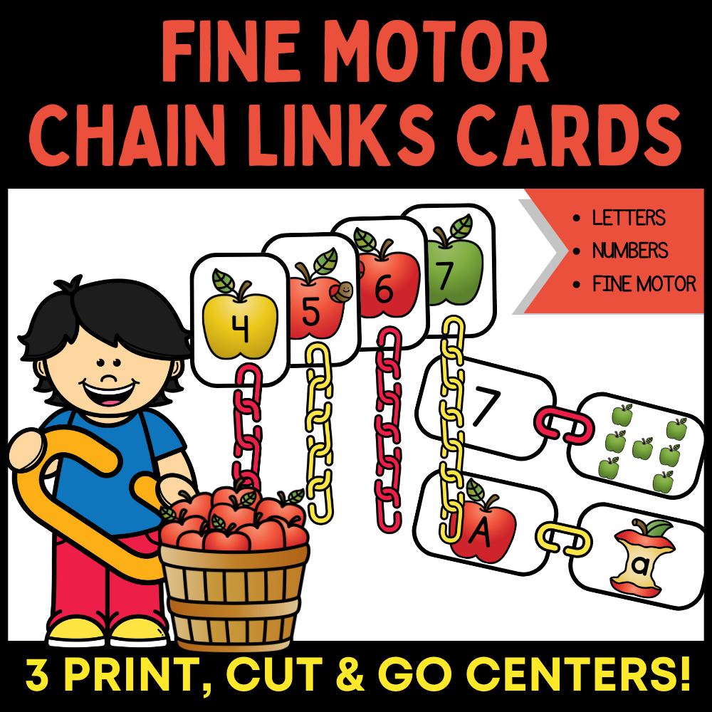 Fine Motor Chain Links Cards with Apple Theme