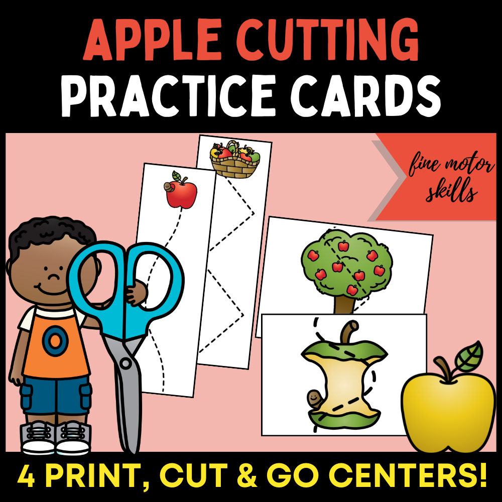 Cutting Practice Cards for Fine Motor Skills with Apple Theme