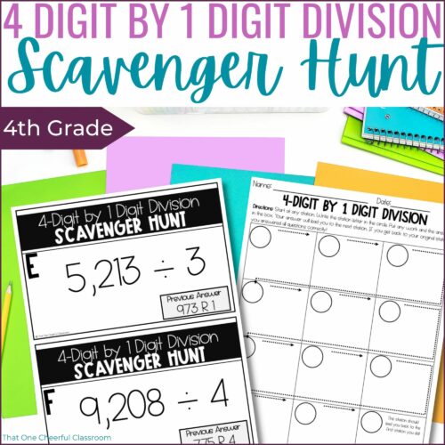 4th Grade 4 Digit by 1 Digit Long Division Math Scavenger Hunt Activity's featured image