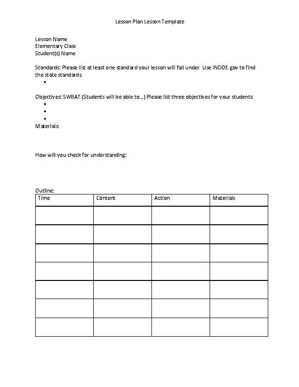 Student Lesson Plan Template