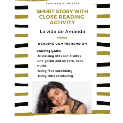 Spanish Short Story with Close Reading Activity- Gustar, Food and School Vocab's featured image