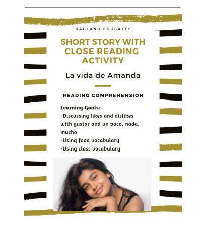 Spanish Short Story with Close Reading Activity- Gustar, Food and School Vocab