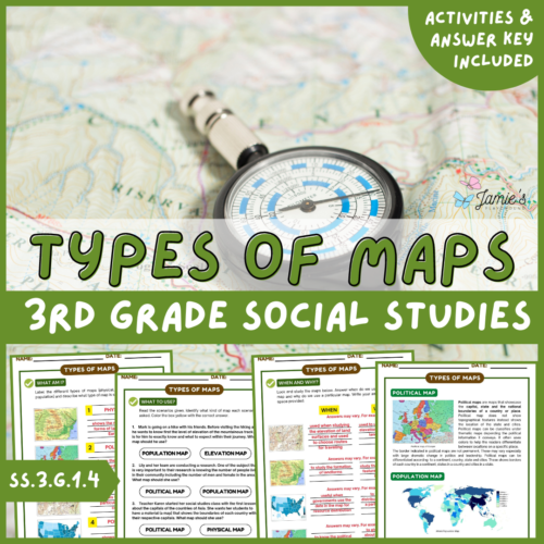 Types of Maps Activity & Answer Key 3rd Grade Social Studies's featured image