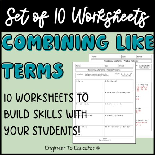 Combining Like Terms Worksheets Bundle's featured image