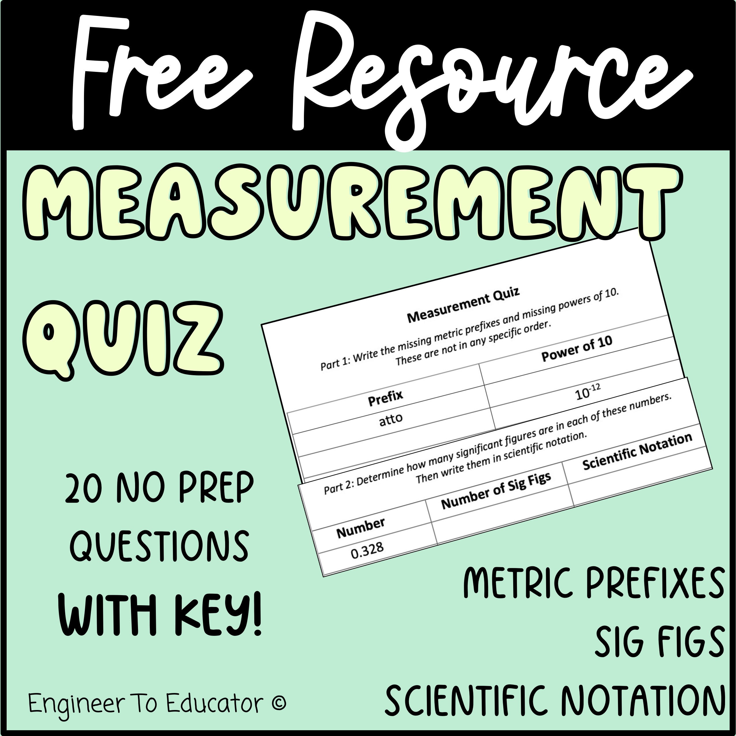 Measurement Quiz over SI Unit Prefixes Significant Figures and Scientific Notation