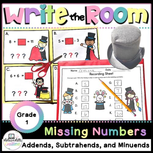 Missing Addends, Subtrahends, and Minuends Write the Room Activity for First Grade's featured image