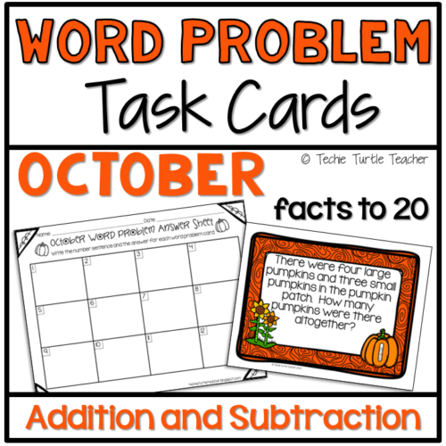 Addition & Subtraction Facts within 20 Fall Word Problem Task Cards October's featured image