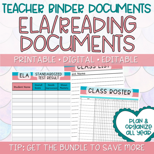 Teacher Binders/Planner - Binder Documents: ELA/Reading Teacher Documents - Pink & Teal Theme's featured image