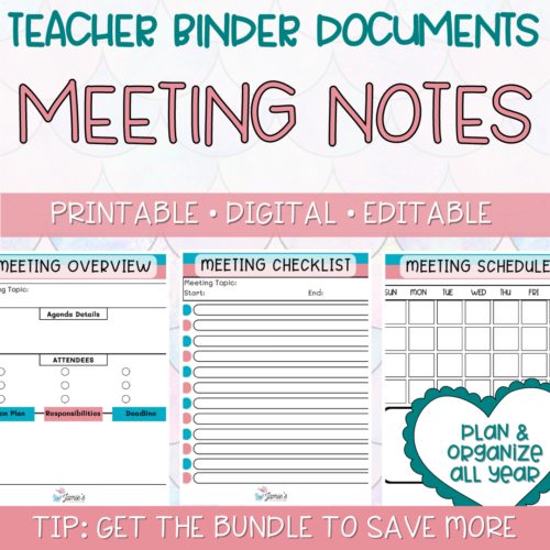 Teacher Binders/Planner - Binder Documents: Meeting Notes - Pink & Teal Theme's featured image