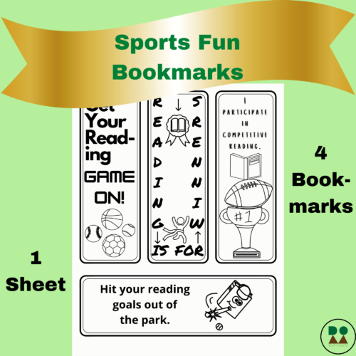 Sports Fun-Themed Printable Bookmarks (coloring page, 4-pack), reading incentive's featured image