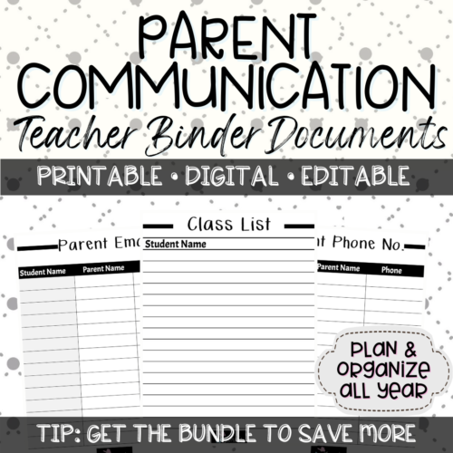 Editable Binder Documents for Teacher Binder and Planner | Parent Communication - Black & White's featured image