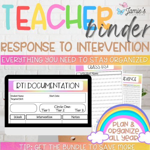 Editable Binder Documents for Teacher Binder Planner | Response to Intervention - Rainbow Theme's featured image