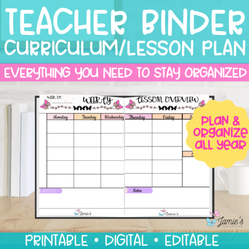Editable Binder Documents for Teacher Binder and Planner | Lesson Plan Overview - Butterfly Theme's featured image