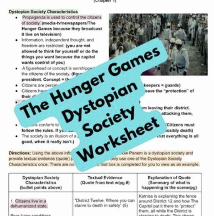 The Hunger Games: Dystopian Society Worksheet