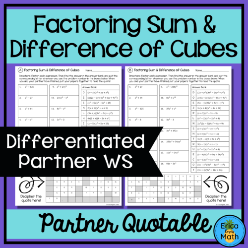Factoring Sum & Difference of Cubes Differentiated Partner Worksheets's featured image