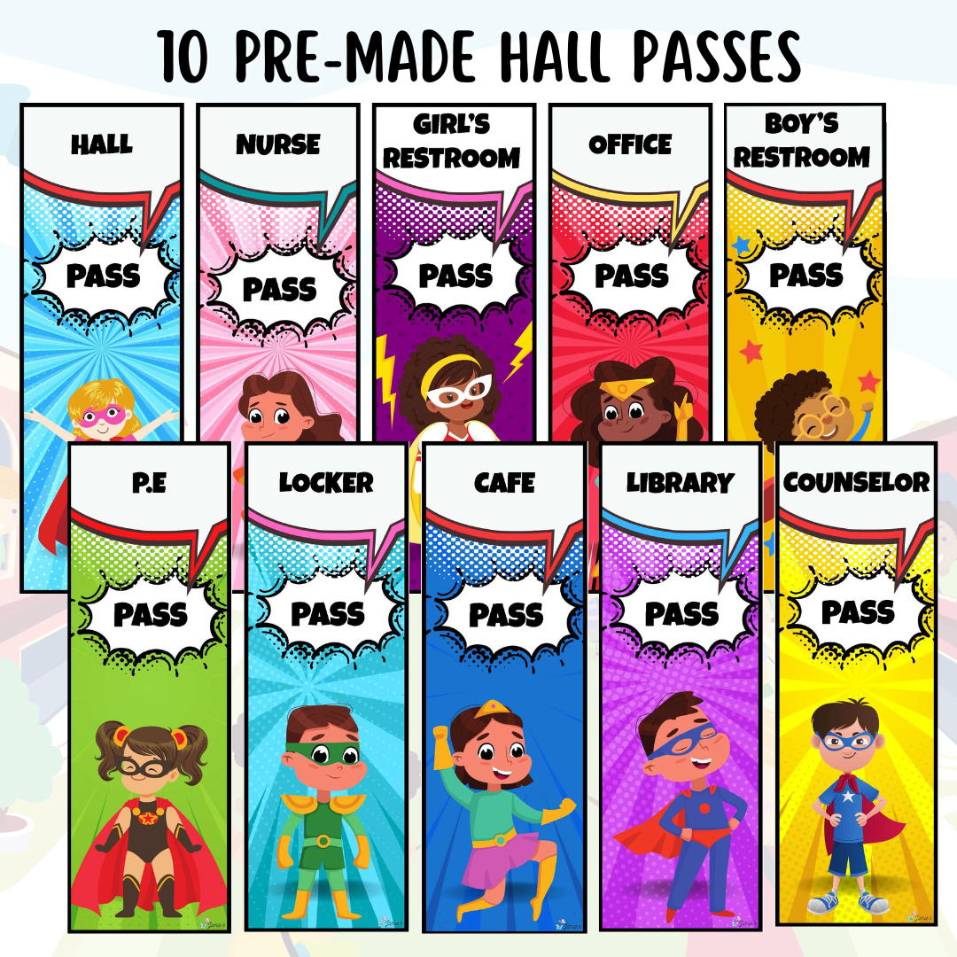 Hall Passes 1 Editable Superhero Theme Classroom Hall Passes Classful 4968