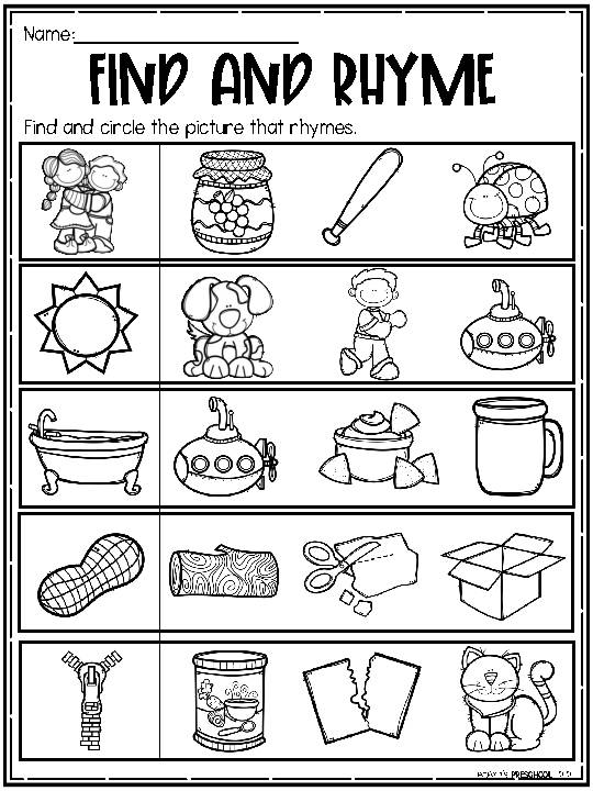 No Prep Rhyming Worksheets for Preschool and Kindergarten - Classful