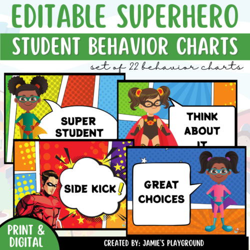 Student Daily Behavior Charts - EDITABLE Superhero Classroom Behavior Management's featured image