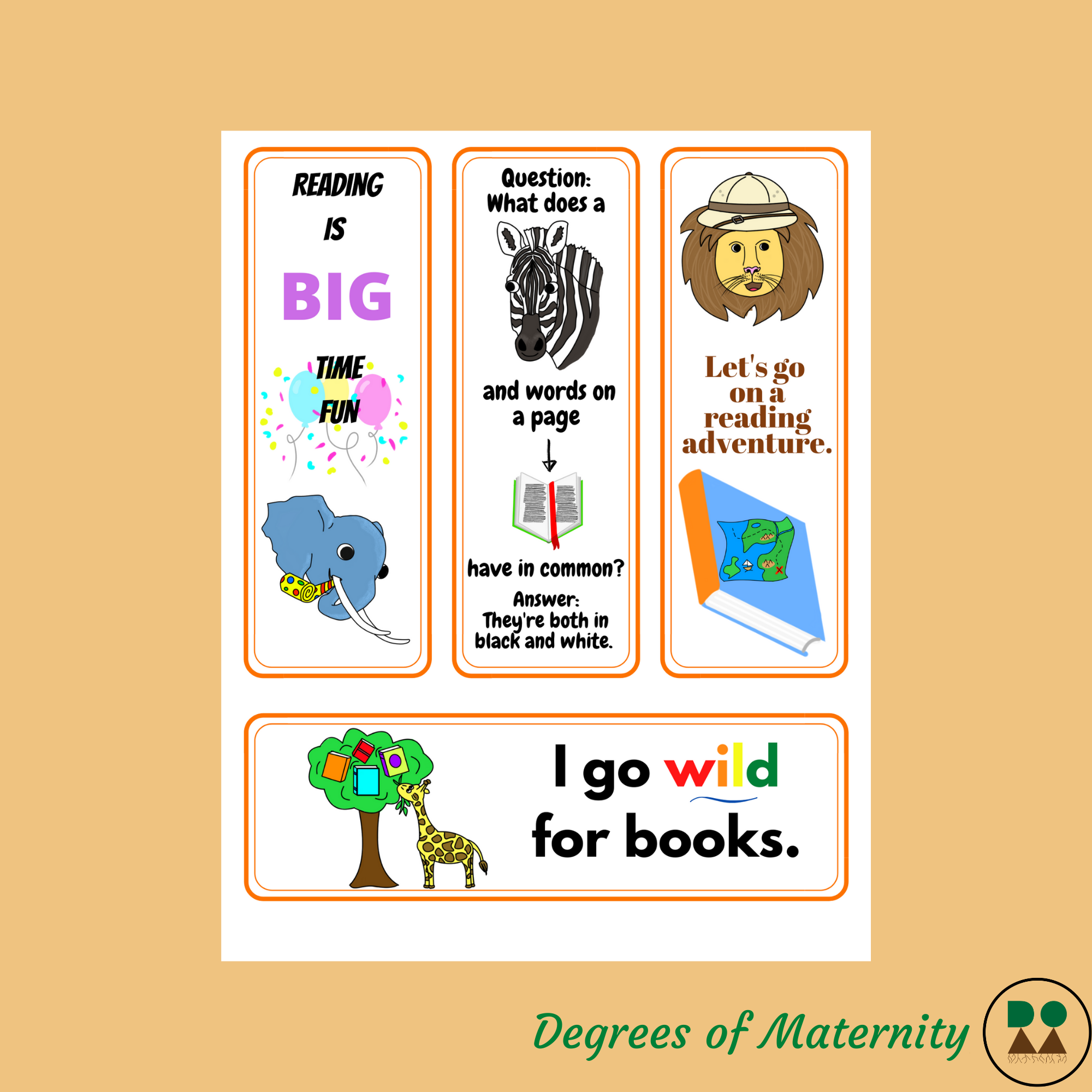 Safari Animals-Themed Printable Bookmarks (full color and coloring page ...
