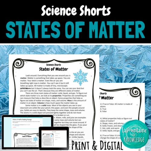 States of Matter Reading Comprehension Passage PRINT and DIGITAL's featured image