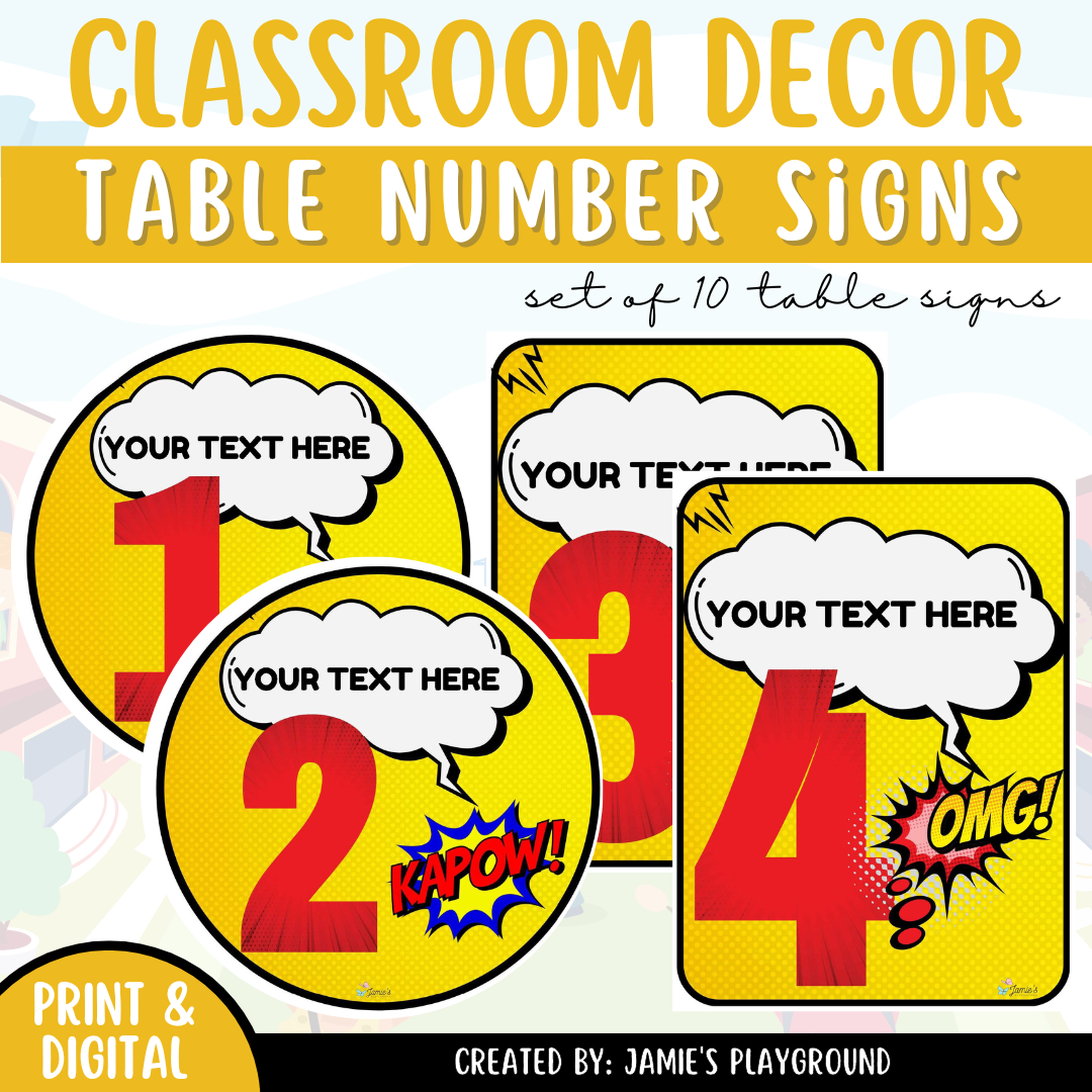 Table Number Signs - EDITABLE Superhero Classroom Decor Table ...