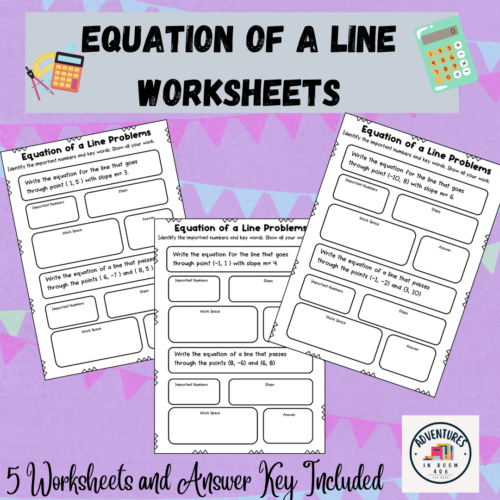 Equation of a Line Worksheets | Geometry | Modified for Special Education's featured image