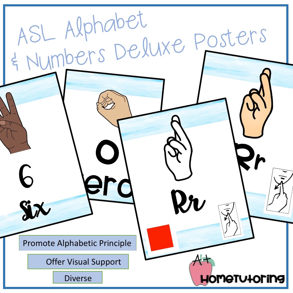 ASL Alphabet & Number Deluxe Poster Set - 4 Skin Tones - Classful