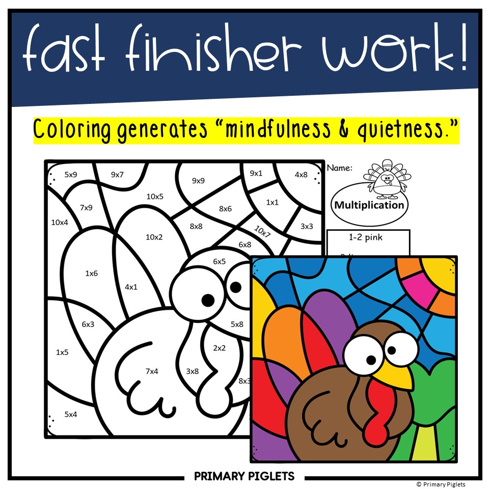 thanksgiving multiplication colornumber code math coloring