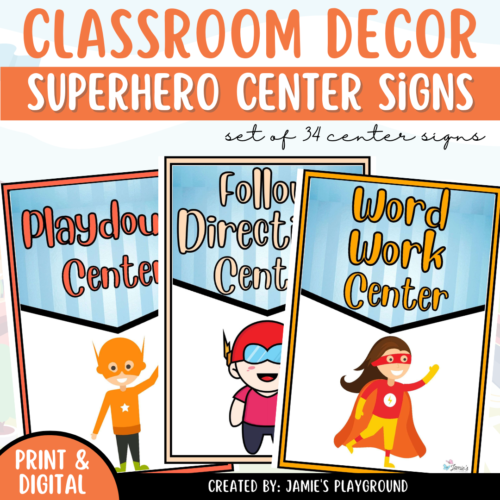 Center Signs - EDITABLE Superhero Classroom Signs and Station Management Signs's featured image