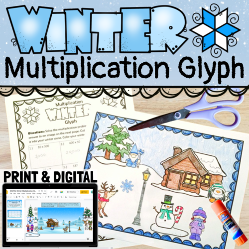 4th Grade Multiplication Practice Activity Winter Glyph PRINT and DIGITAL's featured image