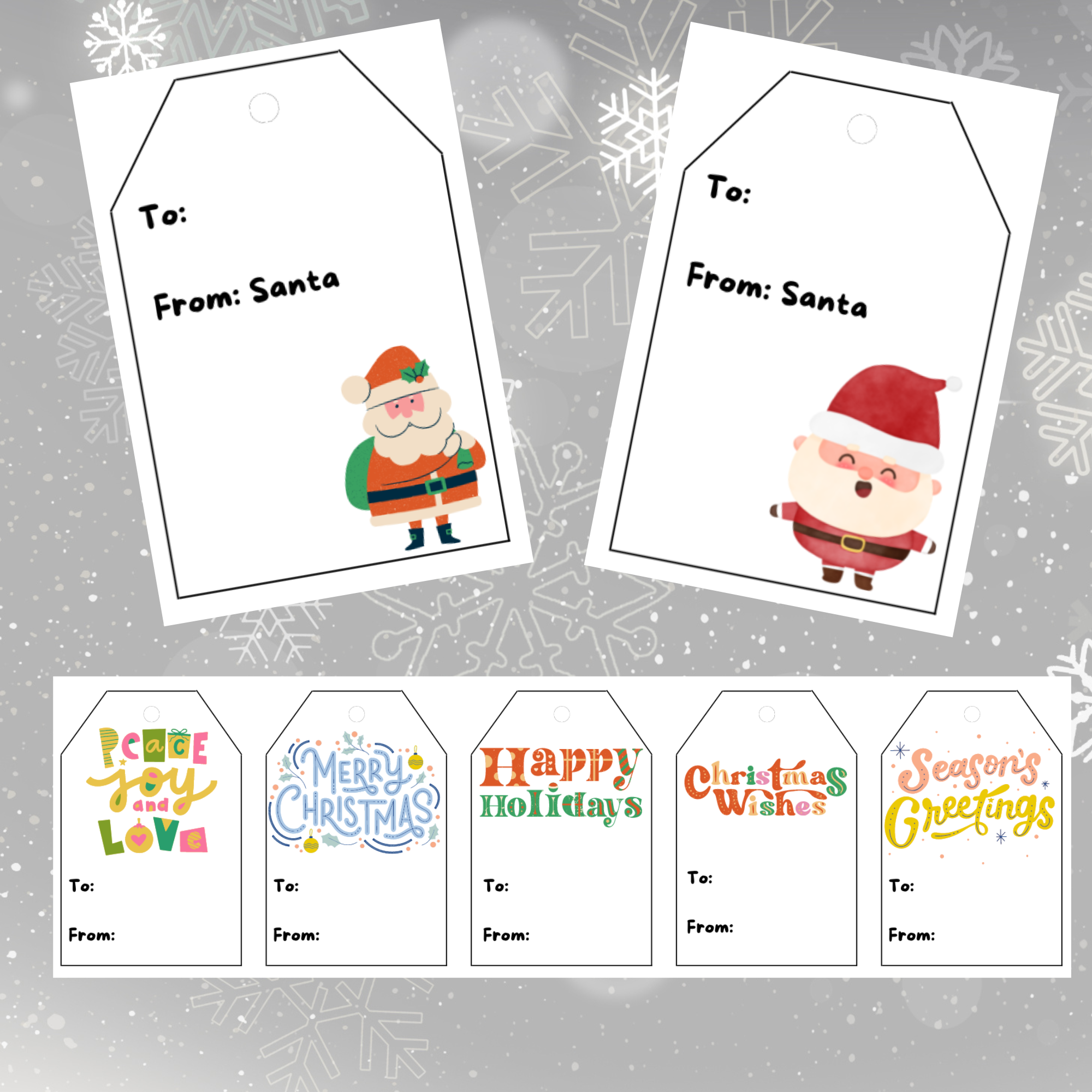 Christmas Bundle 4 Printable Christmas Tags, Instant Download, Christmas Gift  Tag, Gifting Tags, from Santa, Colorful Santa tag, Santa Gift