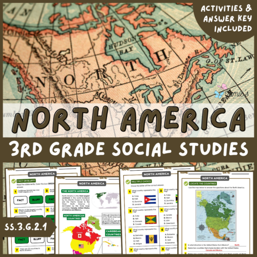 North America Map Activity & Answer Key 3rd Grade Social Studies's featured image