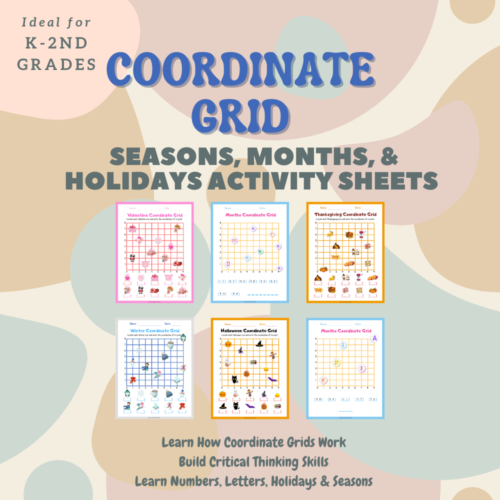 Coordinate Grid Worksheets Packet: Learn How Coordinates Work with Seasons, Months & Holidays's featured image
