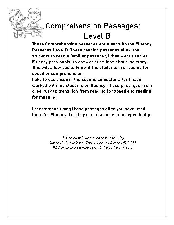 Comprehension Passages With Questions Level B - Classful