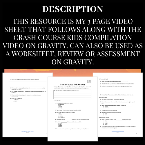 Crash Course Kids Gravity Compilation Video Sheet with ANSWER KEY