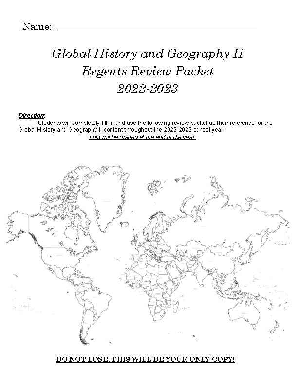 Global History and Geography II Regents Review Packet Classful