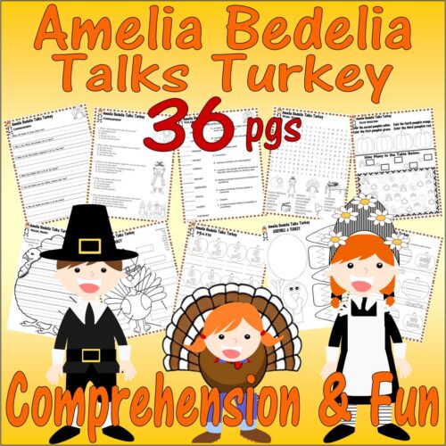 Amelia Bedelia Talks Turkey Thanksgiving Book Study Companion Reading Comprehension Quiz & Fun Worksheets's featured image