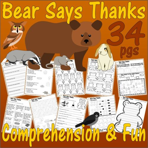 Bear Says Thanks Thanksgiving Book Companion Reading Comprehension Literacy Worksheets Quiz & Fun's featured image
