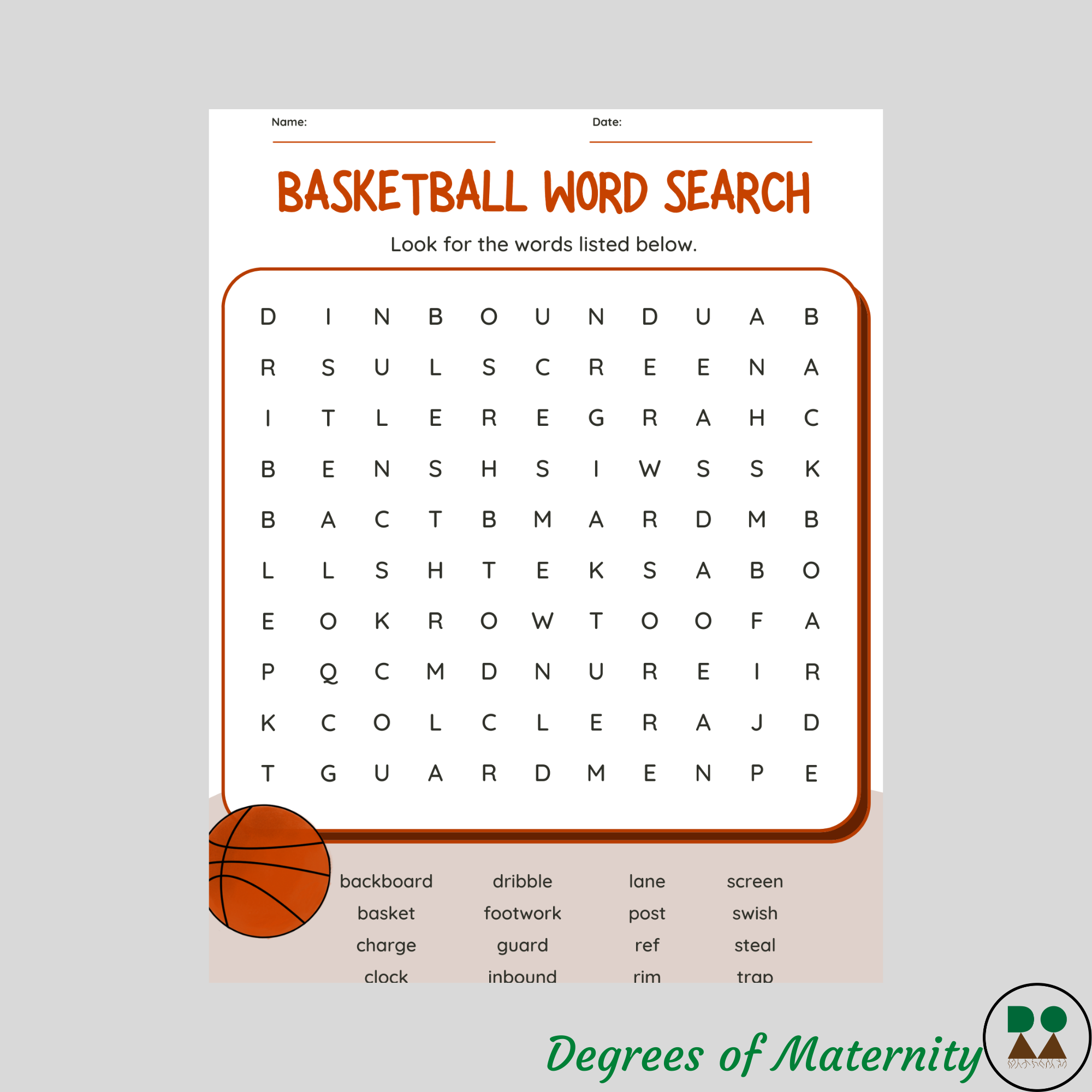 Basketball Word Search Activity Sheets (2 Different Activities W Answer 