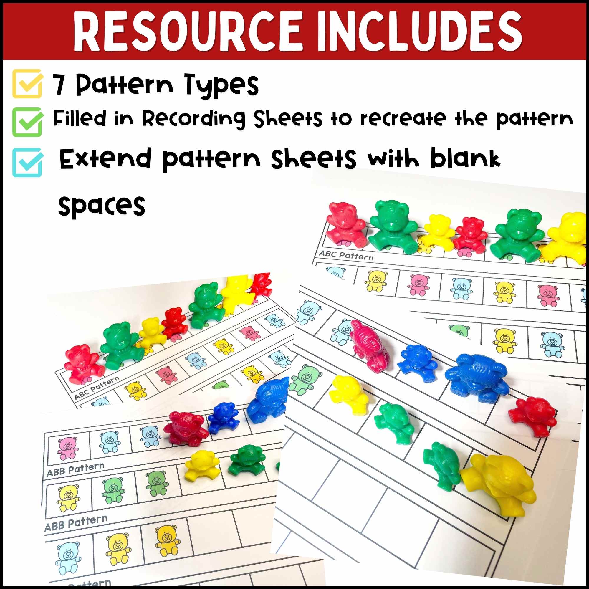 Bear Counter Patterns Hands on Math Center - Extend and Recreate the ...