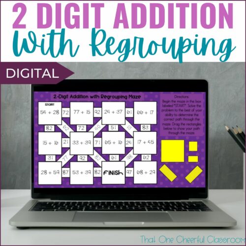 2 Digit Addition with Regrouping Digital Math Maze Activity's featured image